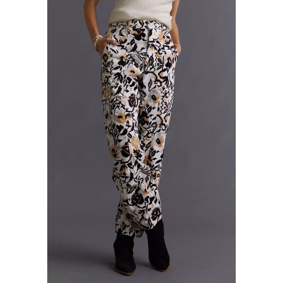 ANTHROPOLOGIE Floral Printed Cotton Corduroy Tapered Utility Pants, Size 2 - Picture 2 of 16